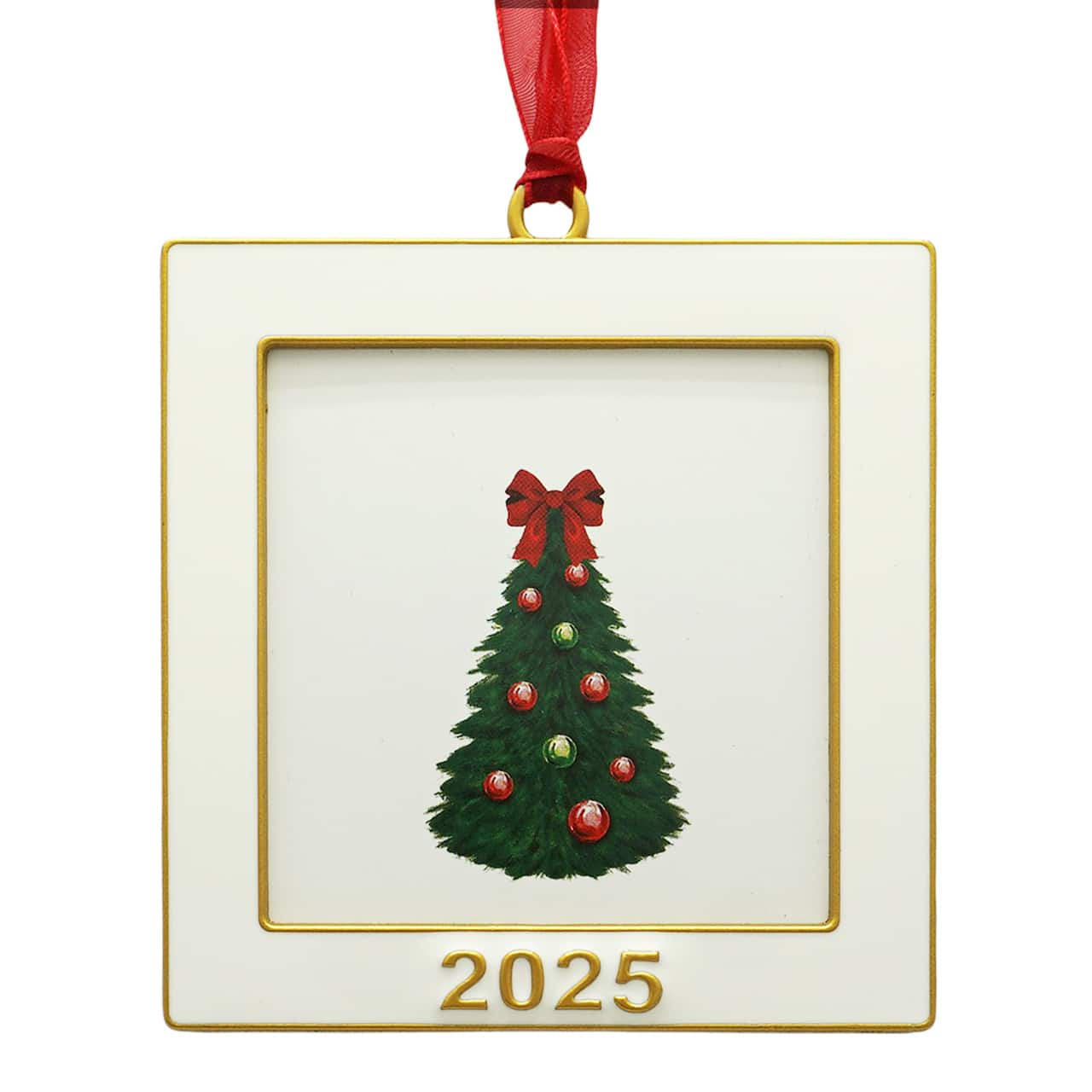 2.5" x 2.5" White & Gold Square 2025 Metal Ornament Frame by Studio Décor®